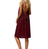Dress, European & American Vacation Relaxed Style, Backless Elegant Vibe, 2026 Summer New Solid Color Spaghetti Strap Flowy A-Li
