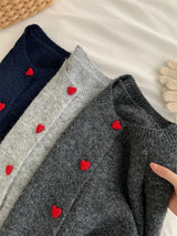 Deep Grey Wool Knitted Cardigan For Women 2026 Autumn Winter Soft And Sticky Warm Love Buckle Shoulder Sleeves