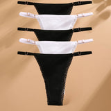5PCS/Set Cotton Panties Sexy G-String Women's Underwear T-Back Lingerie Femme Underpants Briefs Adjustable Waist Thong Intimates