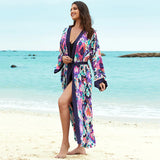 2026 Women Swimsuit Beach Cover Up Dress Sleeve Kaftan Beach Tunic Long Pareos Bikinis Cover Ups Summer Robe Plage Beachwear