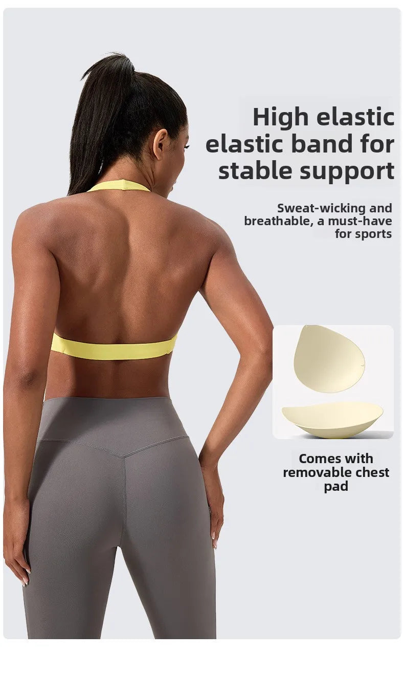 YOGA Naked Feeling Strappy Padded Sports Bras for Women - Fitness Workout Top Criss Cross Back Yoga sports Bras No steel ring