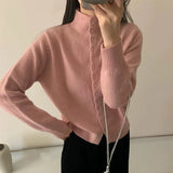 New Soft Comfortable Stand-Up Collar Sweater Cardigan Women Simple Single Breasted Cardigans Coat Autumn Solid Knitted Outerwear