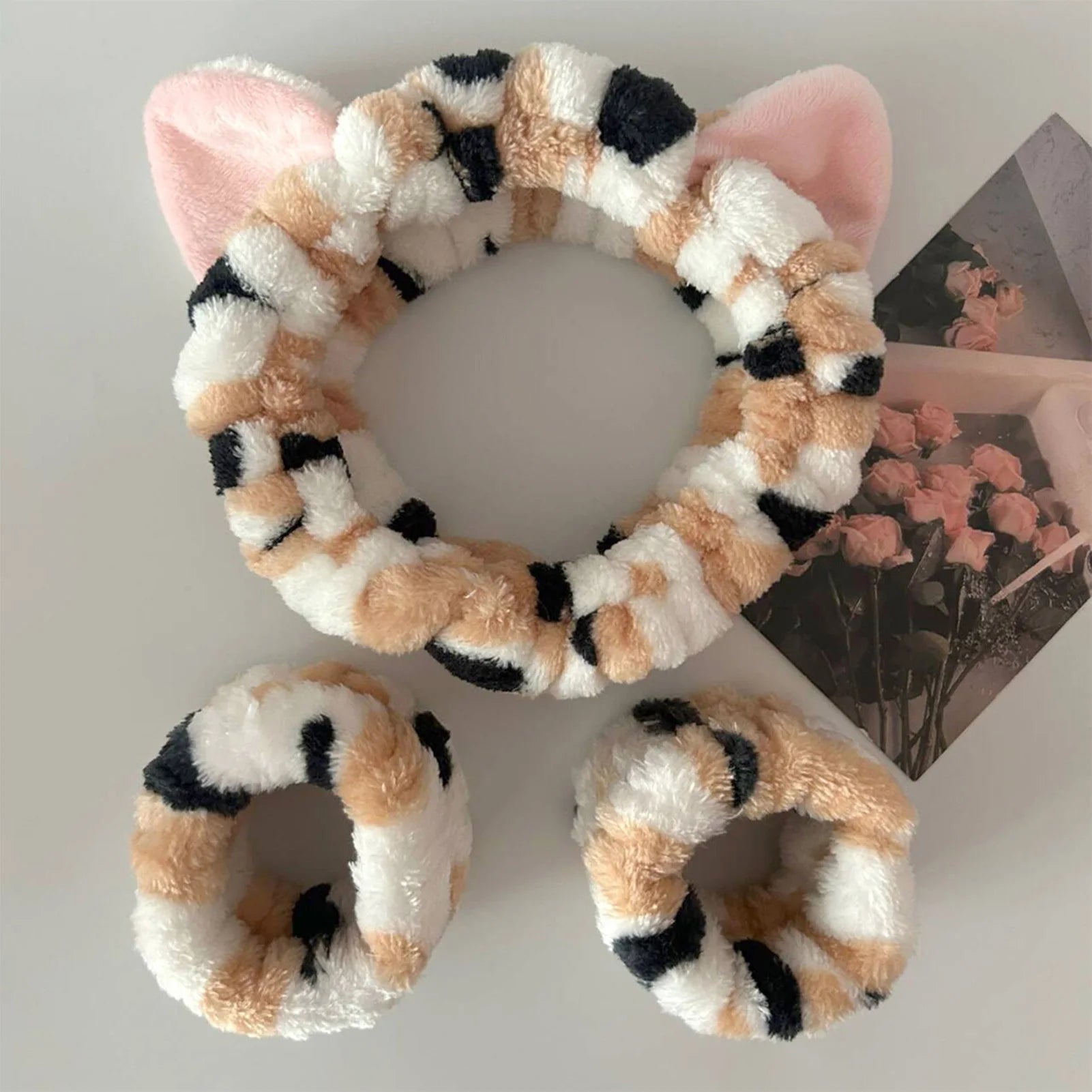 Cute Cat Ears Headband And Wristbands Plush Headband Washing Face Hairbands Suitable For Women And Men Home Casual Headwear