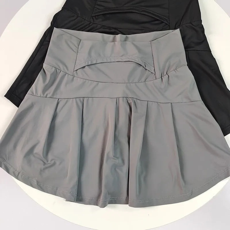 Women's High Waisted Cooling Ice Silk Skort - Quick-Dry, Anti-Exposure, Side Pockets, UV Protection for Yoga Running Fitness