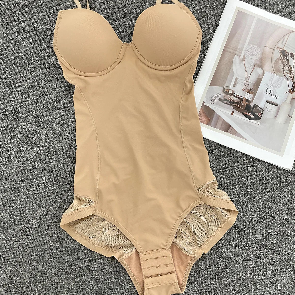 Women Seamless Lace Shapewear Bodysuit with Bra Postpartum Tummy Control Push Up Body Shaper