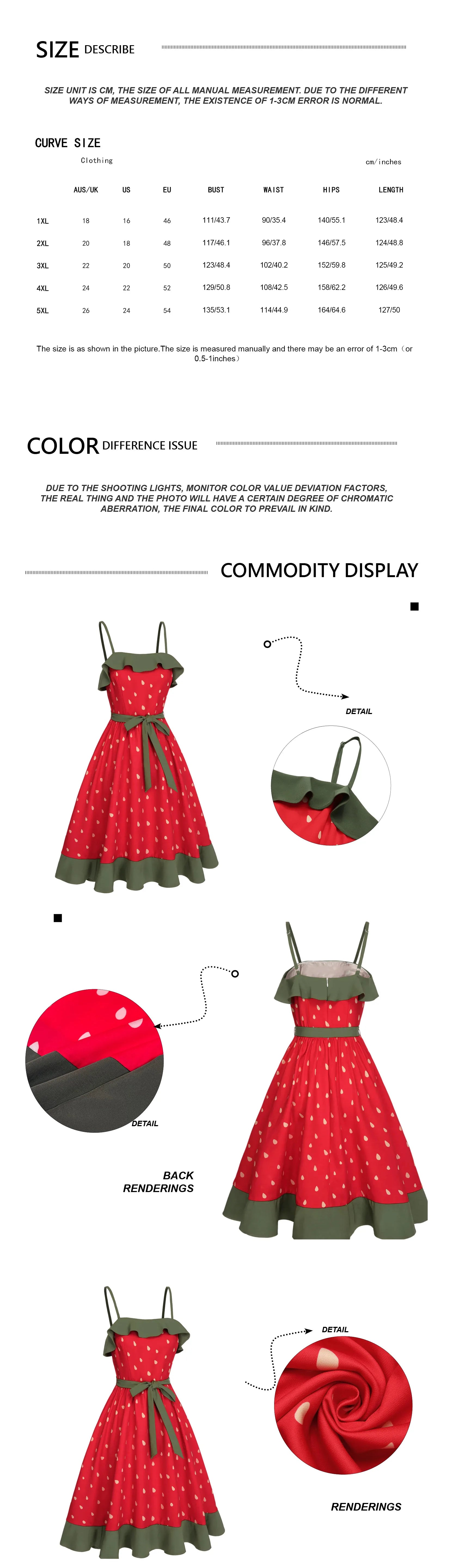 Plus Size Strawberry Print Dress Women's Red Strapless Sundress Green Lace Trim Summer Dress Free Shipping