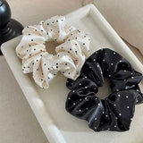 French Style Satin Hair Scrunchie Simple Black White Wave Point Designs Large Intestine Hair Loop Retro Gentle Elastic Hair Ties