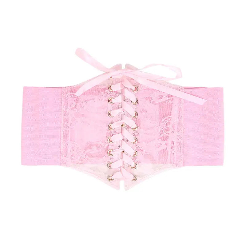 Fashion Women Waist Corset Flower Embroidery Elastic Waistband Black White Red Pink Wide Lace Slimming Body Belts Cummerbunds
