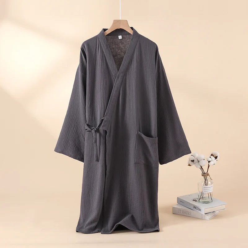 Kimono Robes for Men's and Women's Sleepwear Cotton Yarn Bathrobe Tied Cardigan Thin Home Clothes Couple's Robes