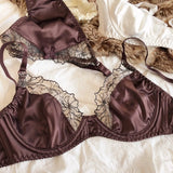 French Ultra Thin Women Lingerie Set Sexy Satin Lace Splicing Comfort Bras Leopard Print Temptation Bra and Thong Sets Underwear