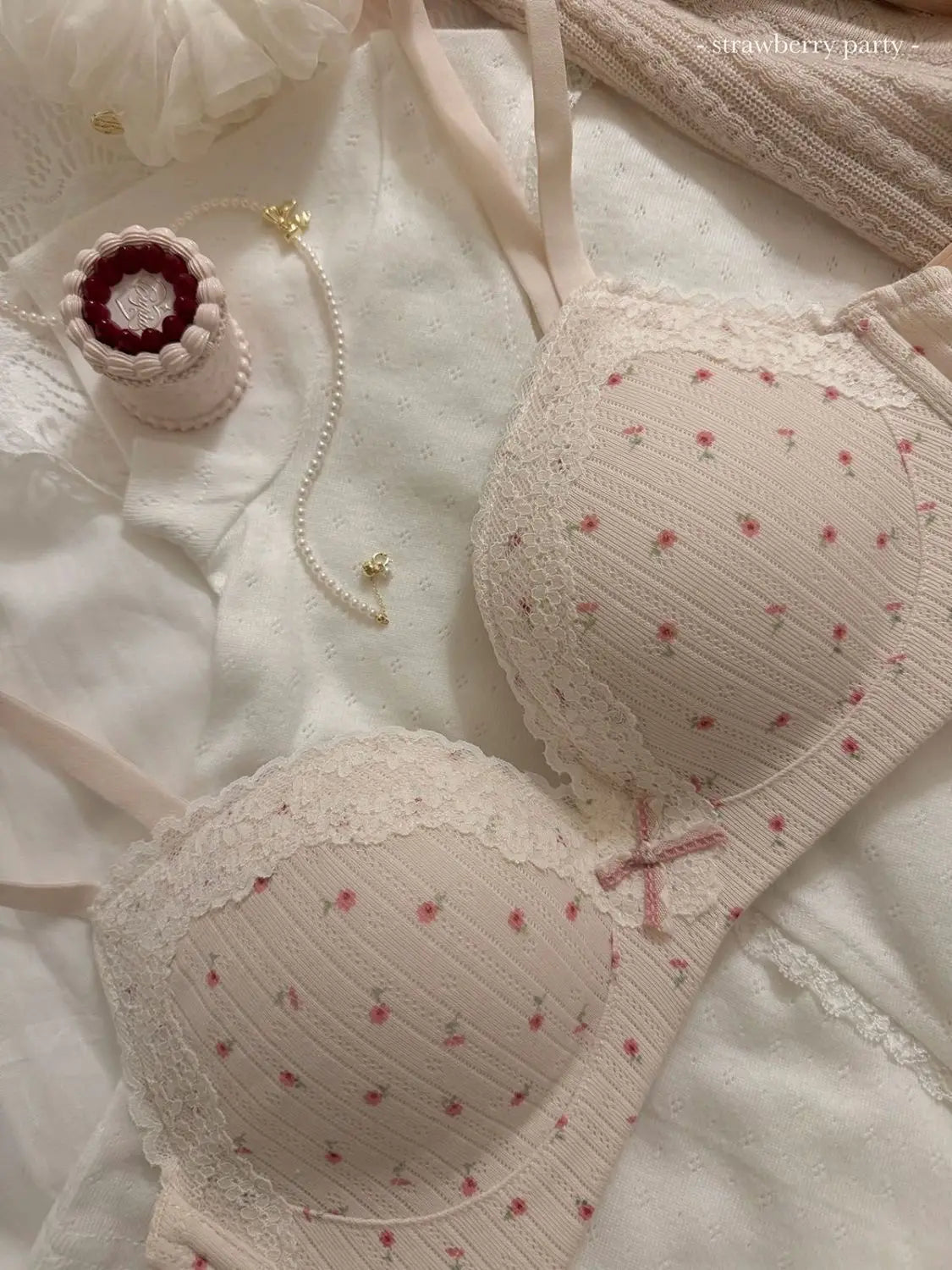 Teenage Sexy Lace Floral Bra Set Comfortable Non-steel Ring Beauty Back Small Breasts Gathered up Support Anti-Sagging Bra Set