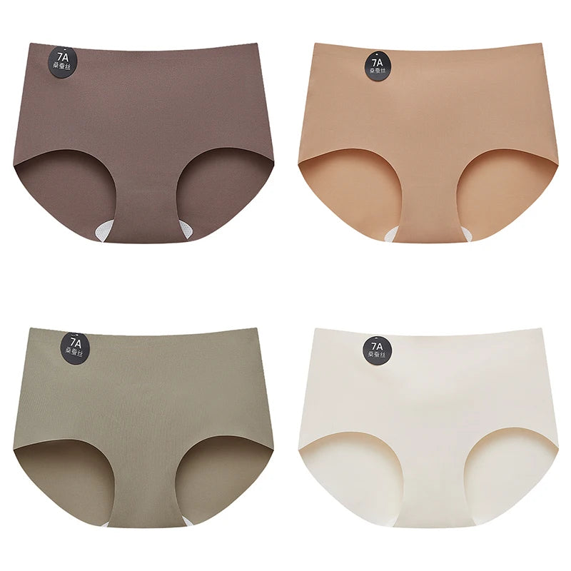 Falllsweet 4Pcs/Set Seamless Silk Briefs For Women Mulberry Silk Panties Comfortable Underpants Soft Lightweight Underwear M-2XL