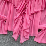 SINGREINY Chic Ruffles Splice Chiffon Blouse V Neck Flared Sleeve Loose Tops 2025 Fashion Solid Fairycore Vacation Women Shirt