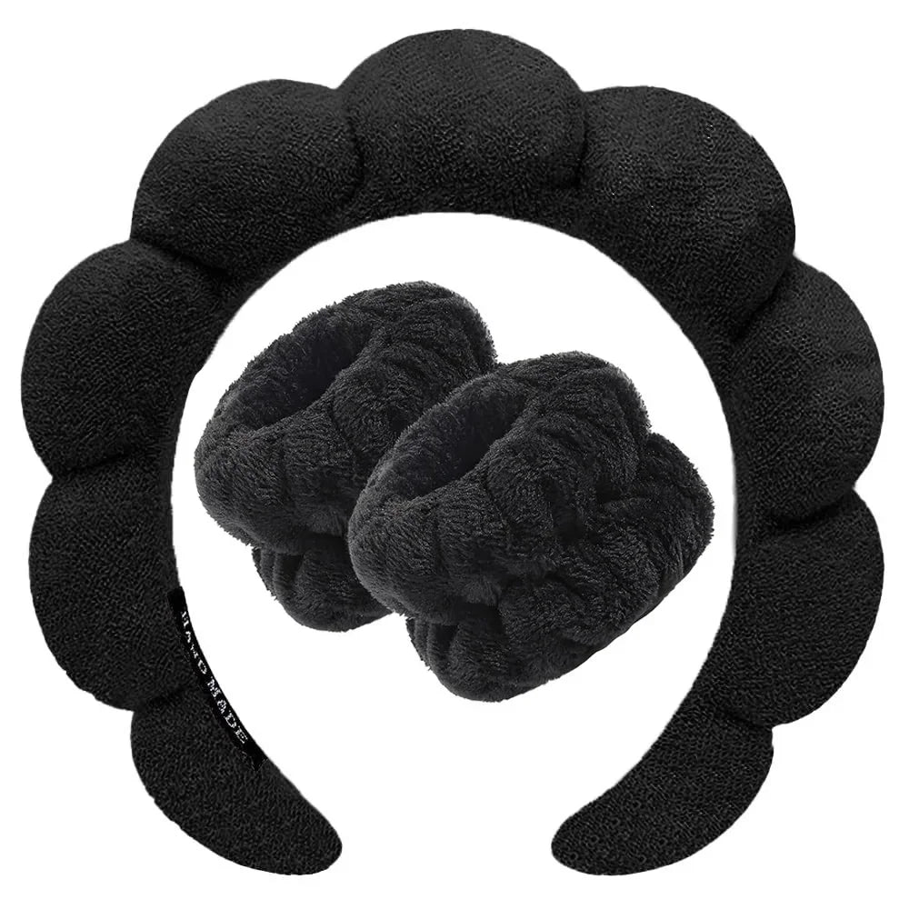 3Pcs Wash Face Headband for Women Sponge Headbands Wrist Strap Makeup Bubble Soft Hairband Girls Hair Accessories Headwear