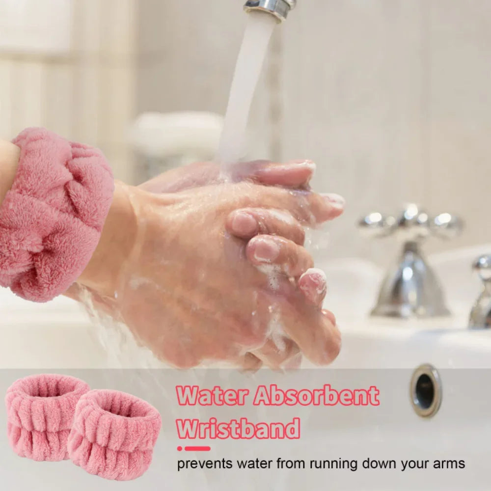 Women's Soft Coral Fleece Headband Wide Bow Hair Band Wristband for Skincare Face Washing Hair Accessories