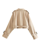 2024 Belt Cropped Trench Spring Jacket Women Vintage Streetwear Double Breasted Long Sleeve Top Female Coat Outfits