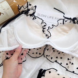 MOYISU Japanese Mesh No-wire lace Underwear set Women's small breasts gather sexy pure desire sweet bra cute bra Panty SET TUSHY