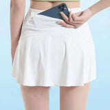 Women's High Waisted Cooling Ice Silk Skort - Quick-Dry, Anti-Exposure, Side Pockets, UV Protection for Yoga Running Fitness