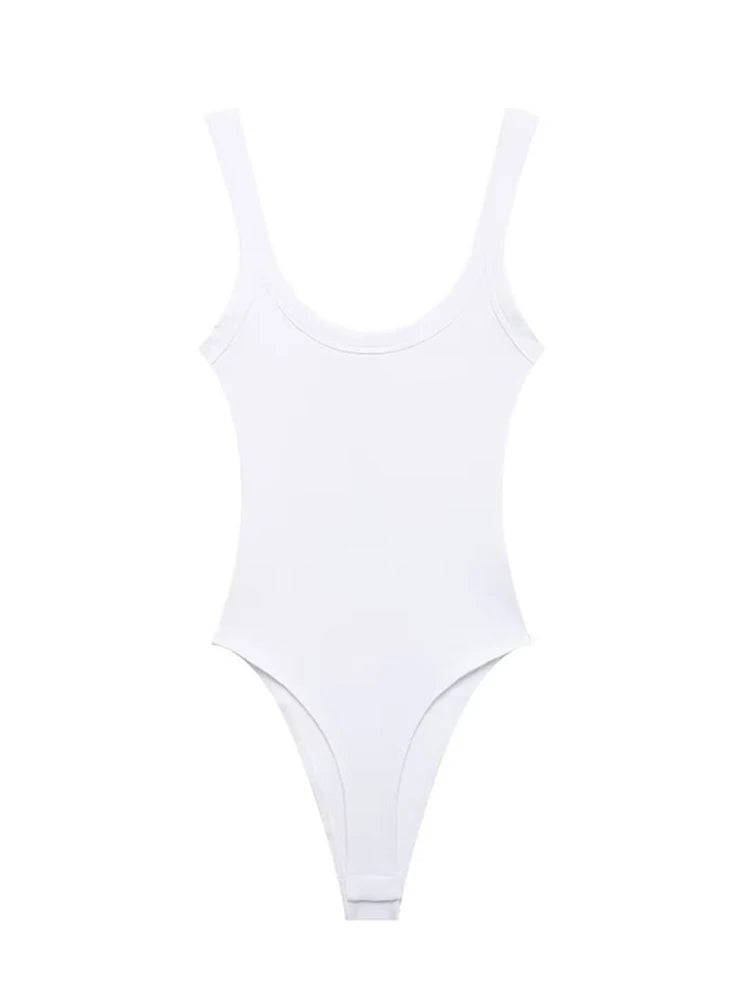 Skinny Ribbed Bodysuits for Women, O Neck, Straps, Snap-Button, Female Playsuits, Sexy Fashion