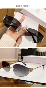 Rimless Oval Sunglasses Women UV400 Oversized Gradient Black Lenses Metal Frame Punk Decorative Glasses Men Goggles Female