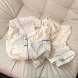Women's printed polka dot cotton pajamas set, short sleeved top and shorts 2-piece set, casual and comfortable home set, sweet