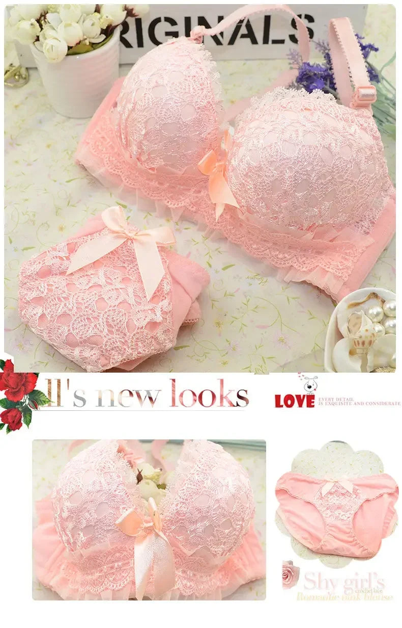 2PCS Women Bra Set Sexy Bralette Sexy Female Underwear Tank Top Underpants Fashion Brassiere Pink Lingerie Set Lady Crop Tops