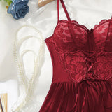 Sexy Bra And Garter Belt Lingerie Hot Red Babydoll Dress Erotic Women Exquisite 3-Piece Sets Thong Nightgown Set With Leg Rings