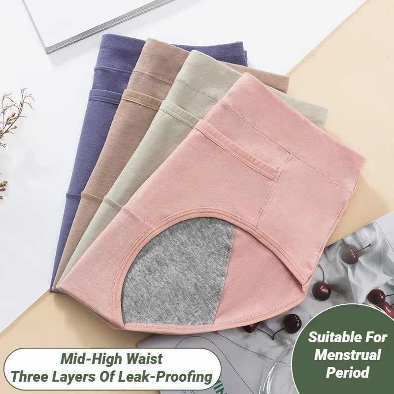 4Pcs Women'S Menstrual Panties High Waist Cotton Briefs Lingerie Physiological Pants Leak Proof Underwear Ladies Period Panty