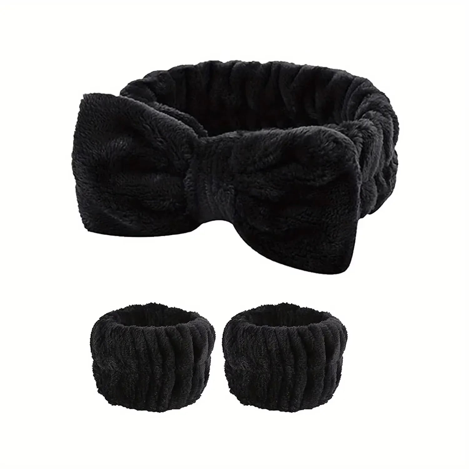 Women's Soft Coral Fleece Headband Wide Bow Hair Band Wristband for Skincare Face Washing Hair Accessories