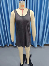 Summer environment women's solid color U-neck sleeveless herringbone suspender vest dress casual versatile short skirt