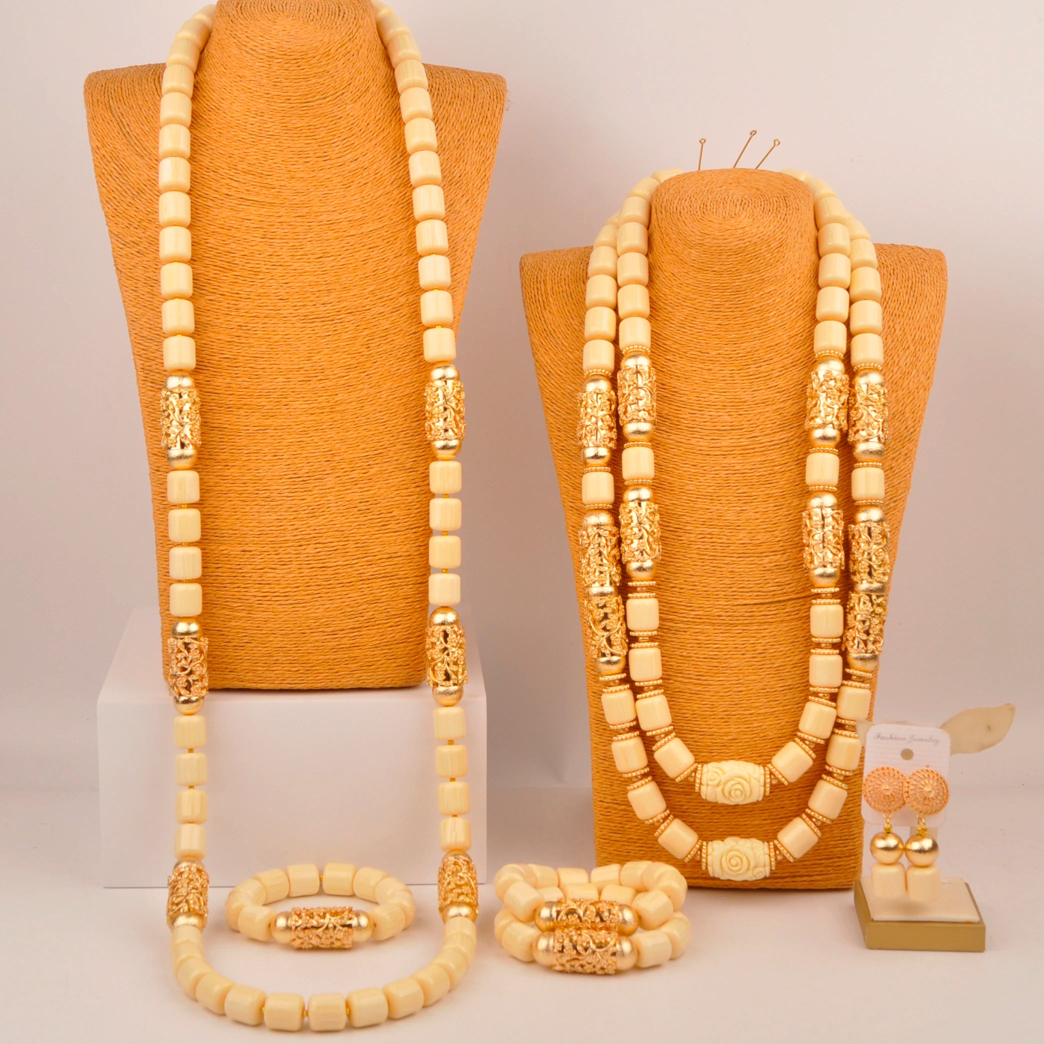 32inches 2Layers orange artifinal nigerian coral bead jewelry set wedding