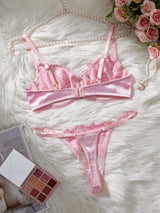 Floral Embroidery Sexy Lingerie Set Women Transparent Bralette Underwire Push Up Bra Panty 2 Piece Set