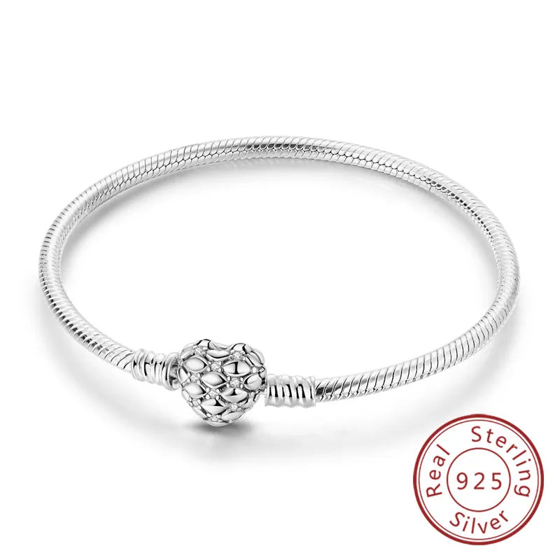 Bracelet Original 925 Sterling Silver Charm Bracelet 17-20CM Love Heart Pave Zirconia Bracelet for Women DIY Charm Jewelry Gifts