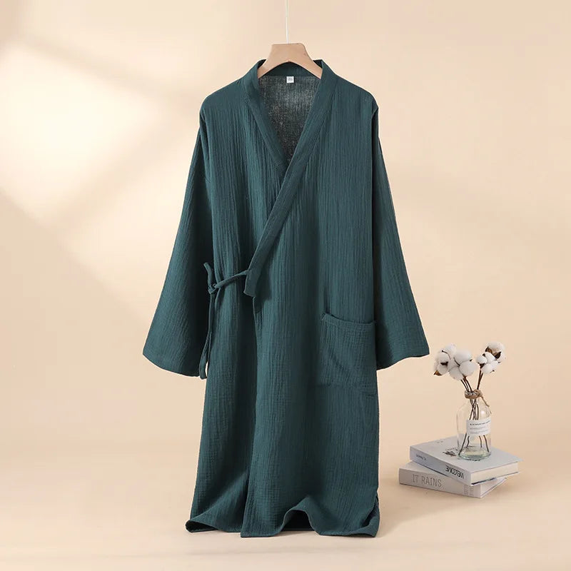 Kimono Robes for Men's and Women's Sleepwear Cotton Yarn Bathrobe Tied Cardigan Thin Home Clothes Couple's Robes