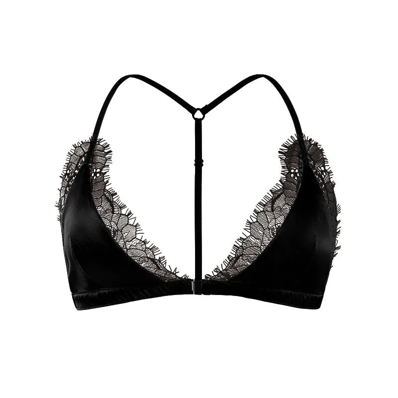 Birdtree 93% Silk 7% Spandex Women Lace Bra,Wireless Pitted Triangle Cup Front Closure Bralette,2026 New Underwear A61403JF