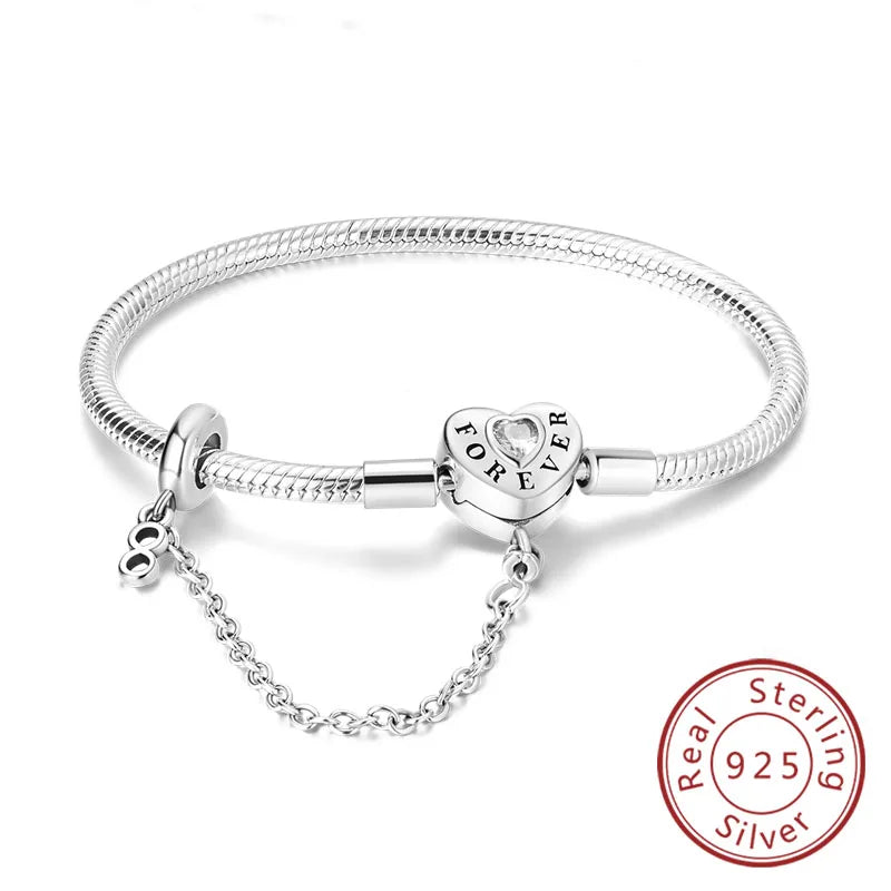 Bracelet Original 925 Sterling Silver Charm Bracelet 17-20CM Love Heart Pave Zirconia Bracelet for Women DIY Charm Jewelry Gifts