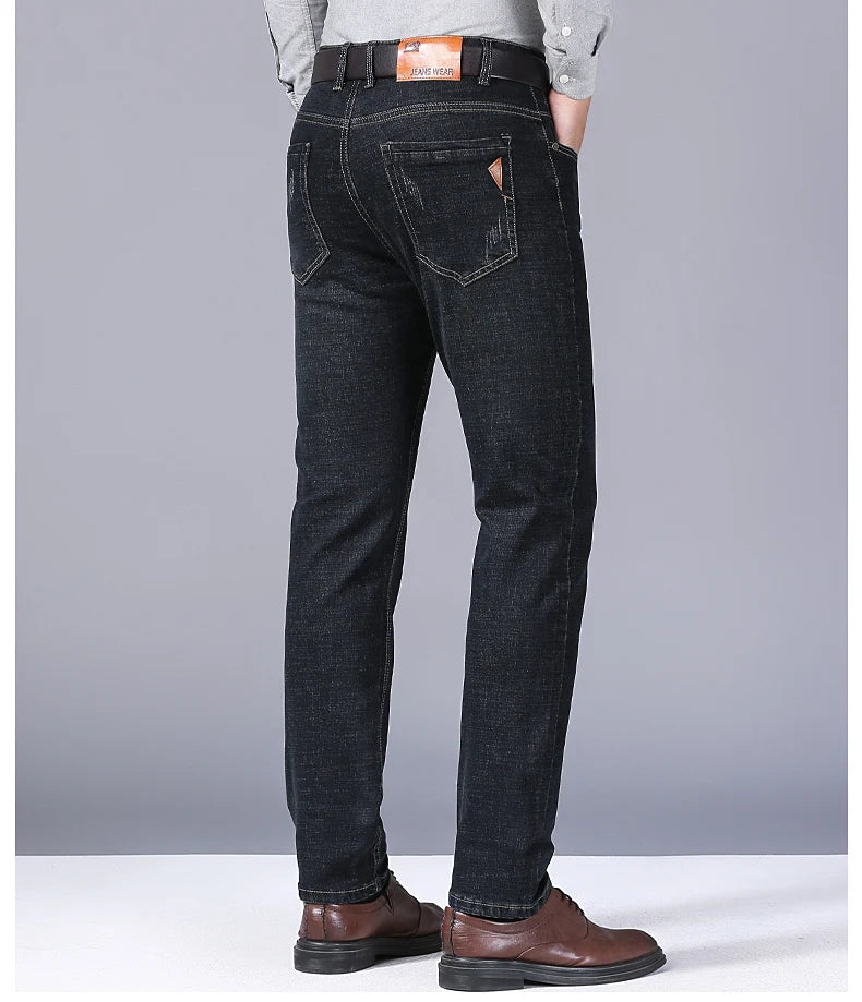 Men Fashion Straight Jeans Men 2026 New Stretch Slim Fit Pants Comfortable Soft Business Denim Trousers Male Brand Clothing