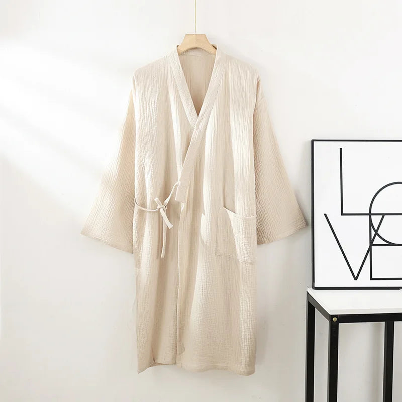 Kimono Robes for Men's and Women's Sleepwear Cotton Yarn Bathrobe Tied Cardigan Thin Home Clothes Couple's Robes