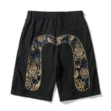 Men Embroidery Denim Shorts Black Hiphop Jeans Pants Cherry Blossom Dragon Totem Washed Zipper Cotton Summer cherry blossoms 024