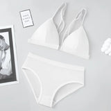 Women Front Closure Bra Set Silky Sexy Lingerie Low Waist Panties Female Push Up Bra Wireless Brassiere Seamless Underwear