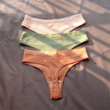 3 Pcs Seamless Ladies Ribbed Cotton Thong Simple Women's Low Waist Bikini Briefs Sports Girls Underwear Plus Size
