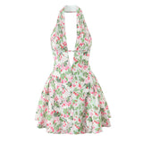 YENKYE French Style Retro Polka Dot Deep V Halter Dress Women Sexy Backless A-line Slim Sweet Elegant Mini Dresses Summer Robe