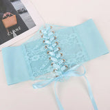 Fashion Women Waist Corset Flower Embroidery Elastic Waistband Black White Red Pink Wide Lace Slimming Body Belts Cummerbunds