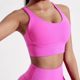 Solid Color Women Cross back Fitness sport Bra High strength Tight Top Comprehensive Training Gym Yoga Underwear With Chest Pad
