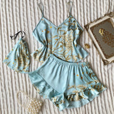 Elegant Floral Print Cami Tops Ruffle Hem Shorts Pajama Set  Women's Sleepwear Loungewear