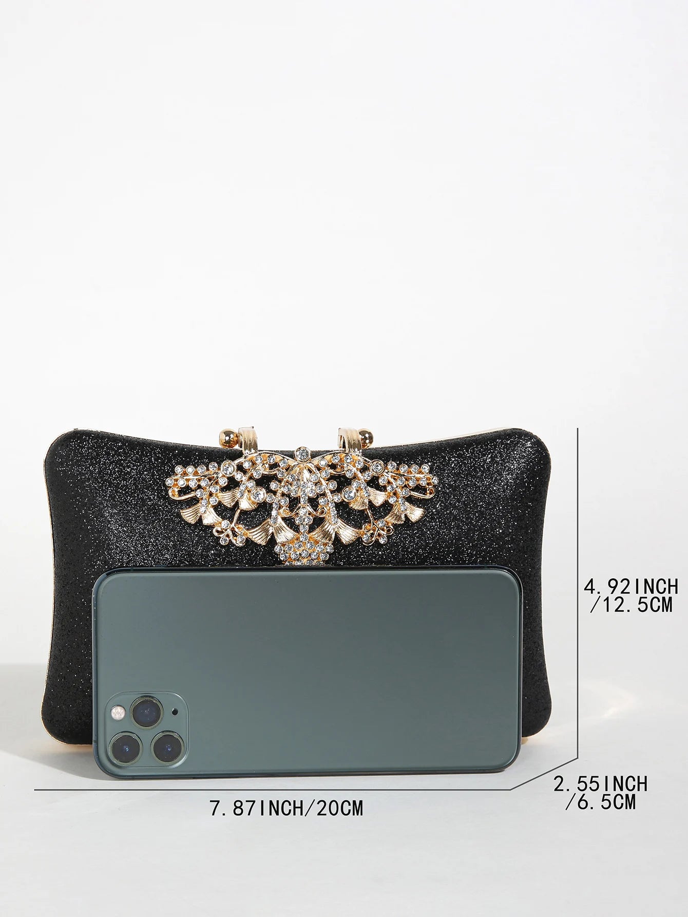 1PC Gold Glitter Clutch Box with Rhinestone Decor Cut-out Flower Flap Lock Closure Elegant Textured Frame Purse for Dinner
