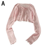 Summer Women Thin Sunscreen Cardigan Lace-up Knitwear Tops Female Korean Style Lantern Sleeve Short Coat Casual Sun Protected
