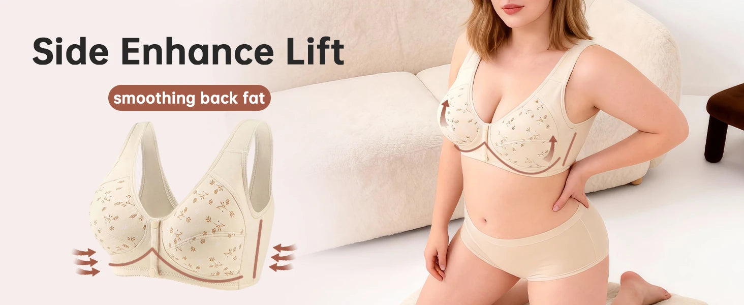 Elegant Front Buckle Floral Bra for Women – 7-Piece Set,  Pressurized Support, Adjustable,  Breathable, Ideal for Breastfeeding
