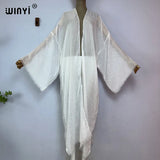 WINYI 2023 Women Bohemian Gold Thread Monochrome Elegant Casual Dress African Cardigans Outerwear For Women Summer Sexy Kimono