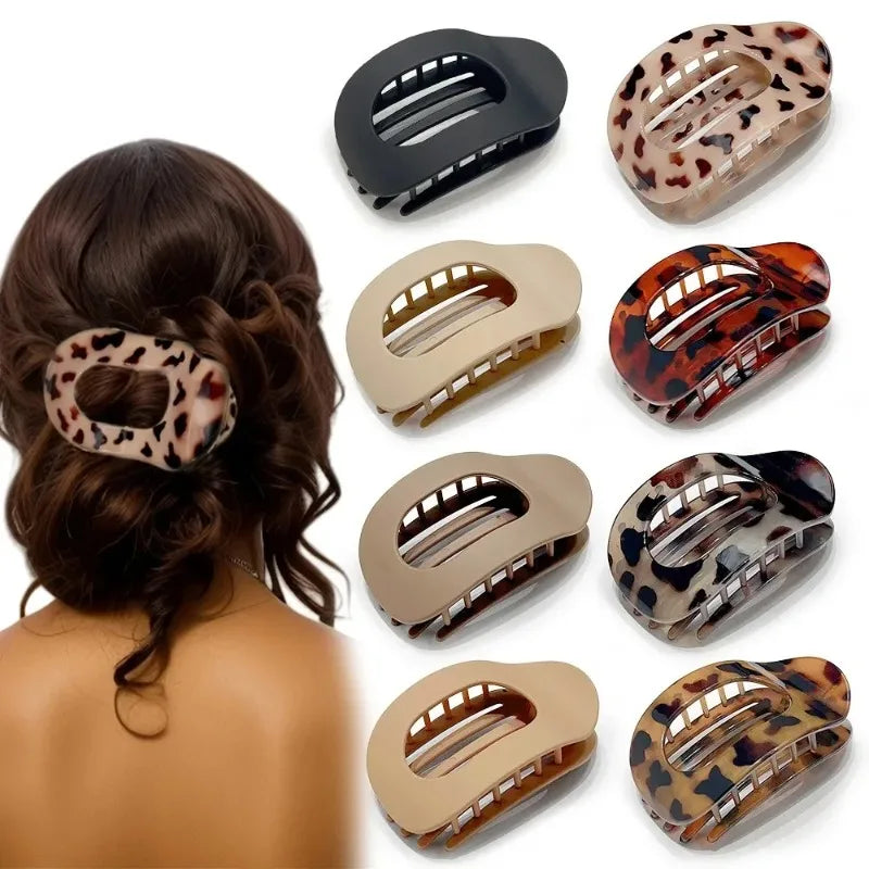 Leopard Matte Oval Hair Claw Clip for Women New Design Curved Flat Acrylic Barrettes Fashion Styling Hair Accessories